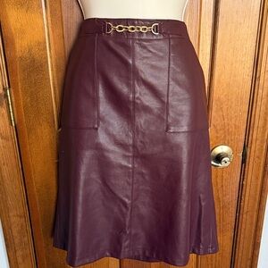 Marc New York Wine Leather Skirt with Chain Accent